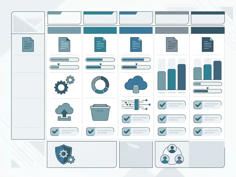 Comparative grid displaying service tiers with icons for storage, processing, and feature availability