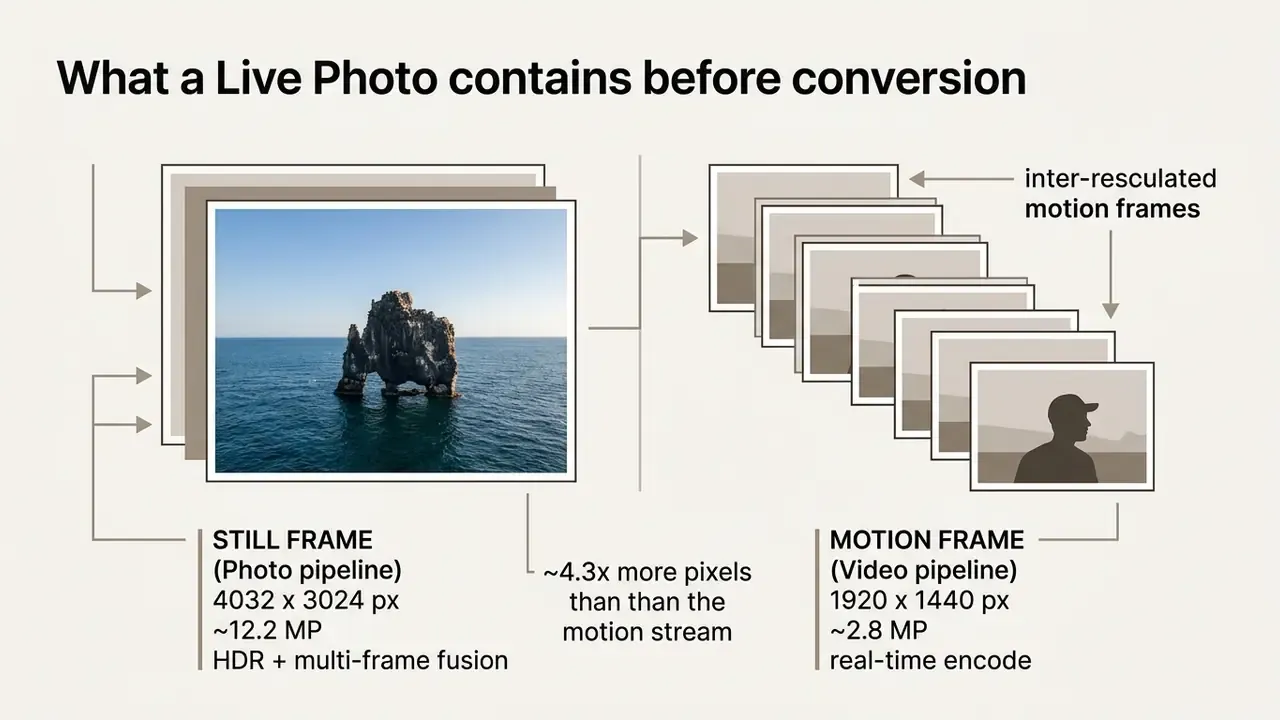 Comparison of still frame photo pipeline and motion frame video pipeline data specifications
