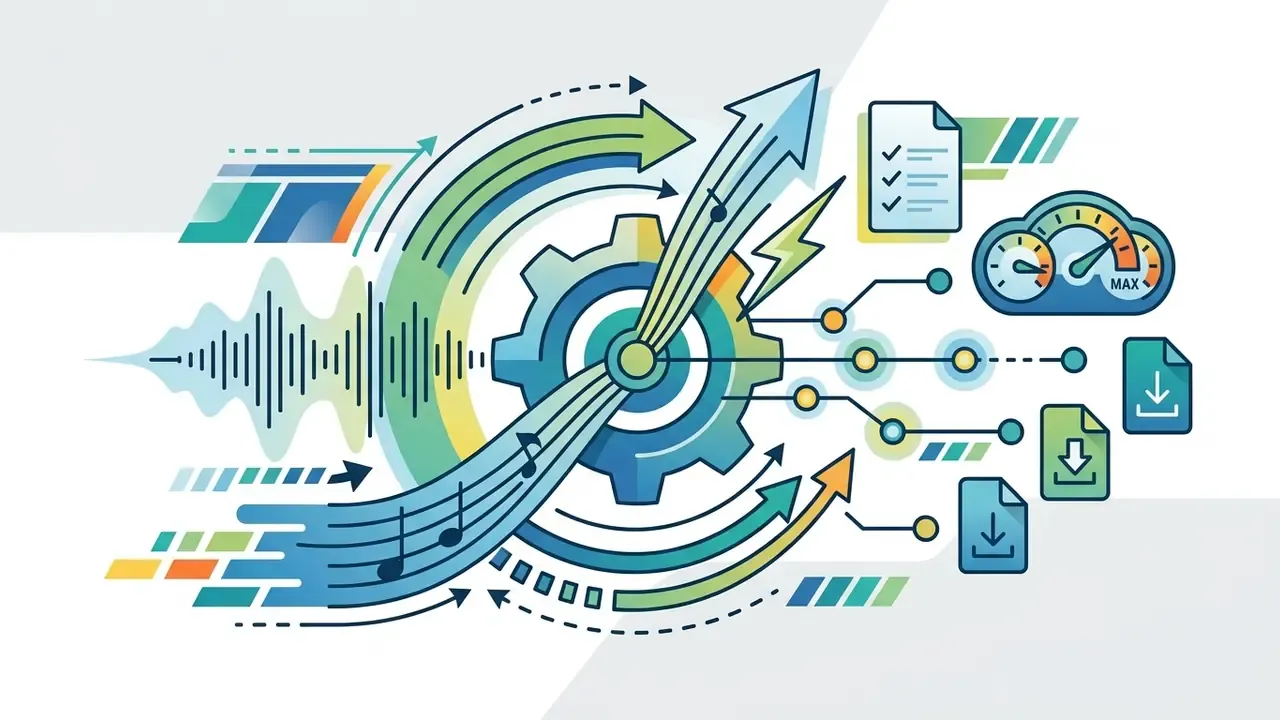 Gear mechanism transforming audio waveforms into musical notation and downloadable file formats