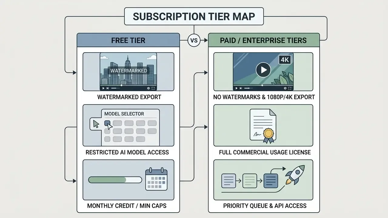 Comparison table contrasting features between free and paid subscription service tiers