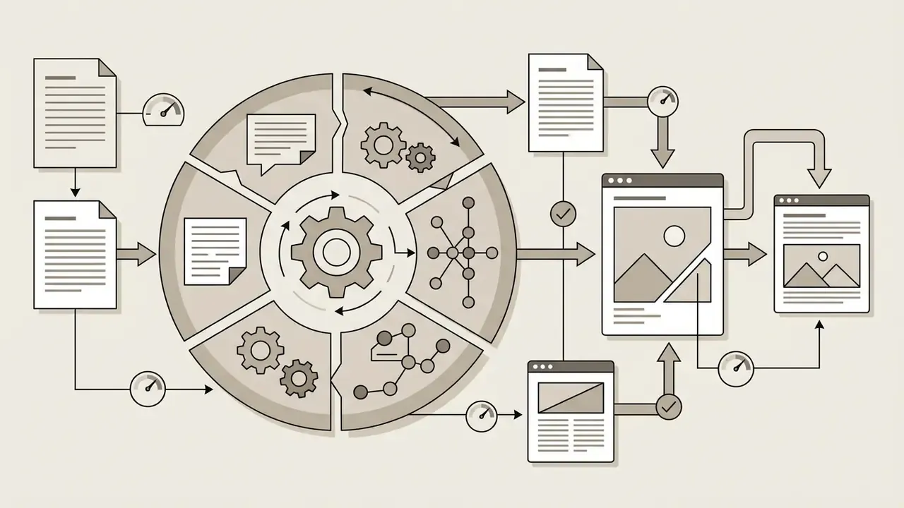 Circular model hub processing document inputs into refined image outputs through iterative steps