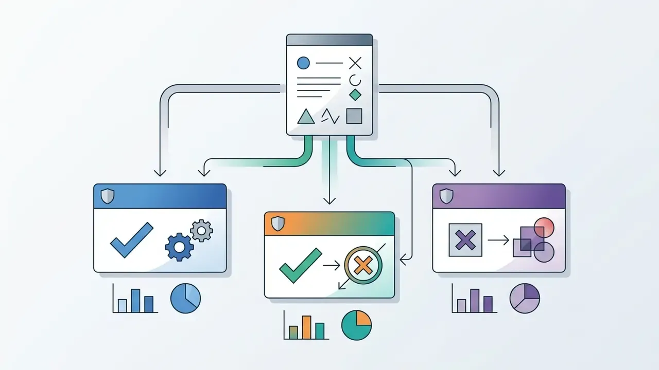 Central document feeding data into three distinct windows that display error rates through charts and graphs
