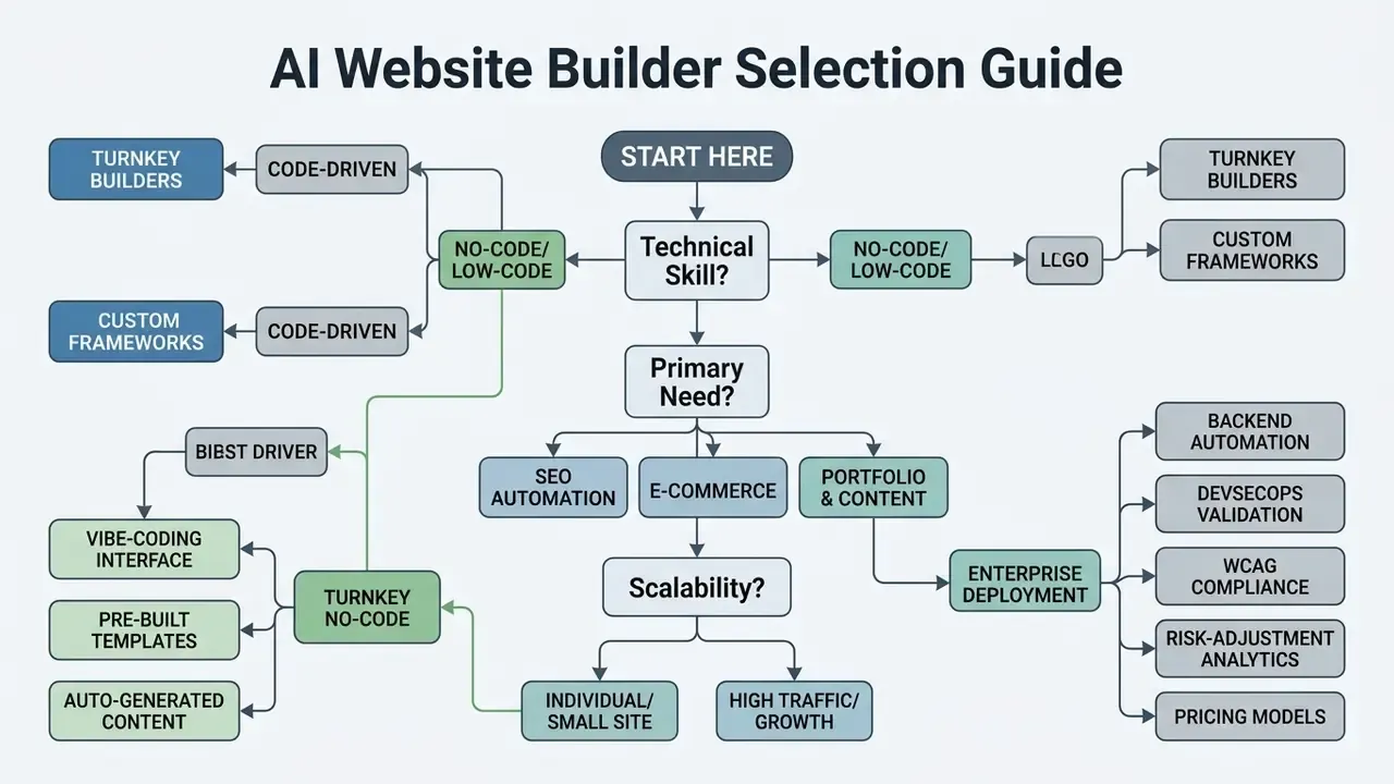 Decision tree mapping technical skills and project requirements to specific development platforms