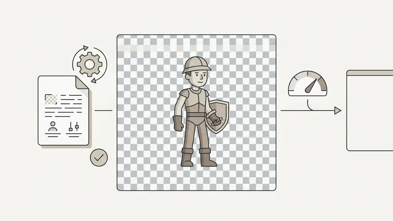 Character sprite on a transparent background processed from a document and exported to a file