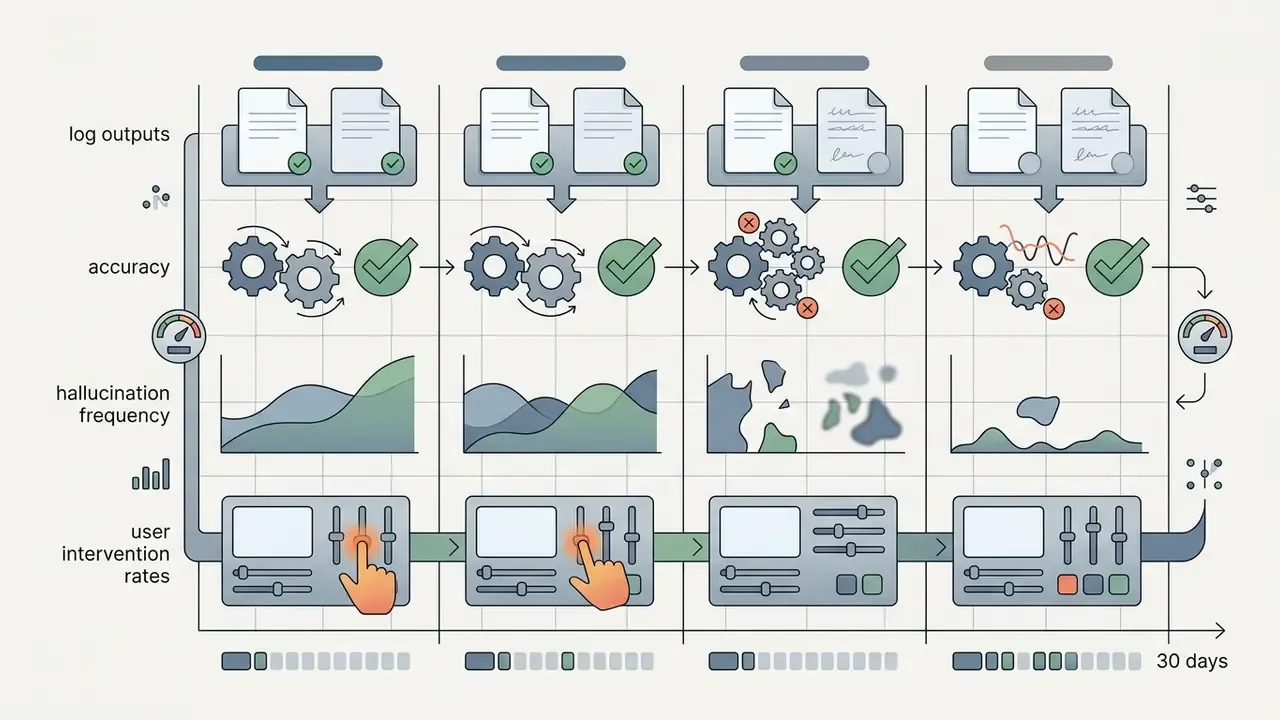Documents and gear systems flow through accuracy and intervention metrics to track performance over time
