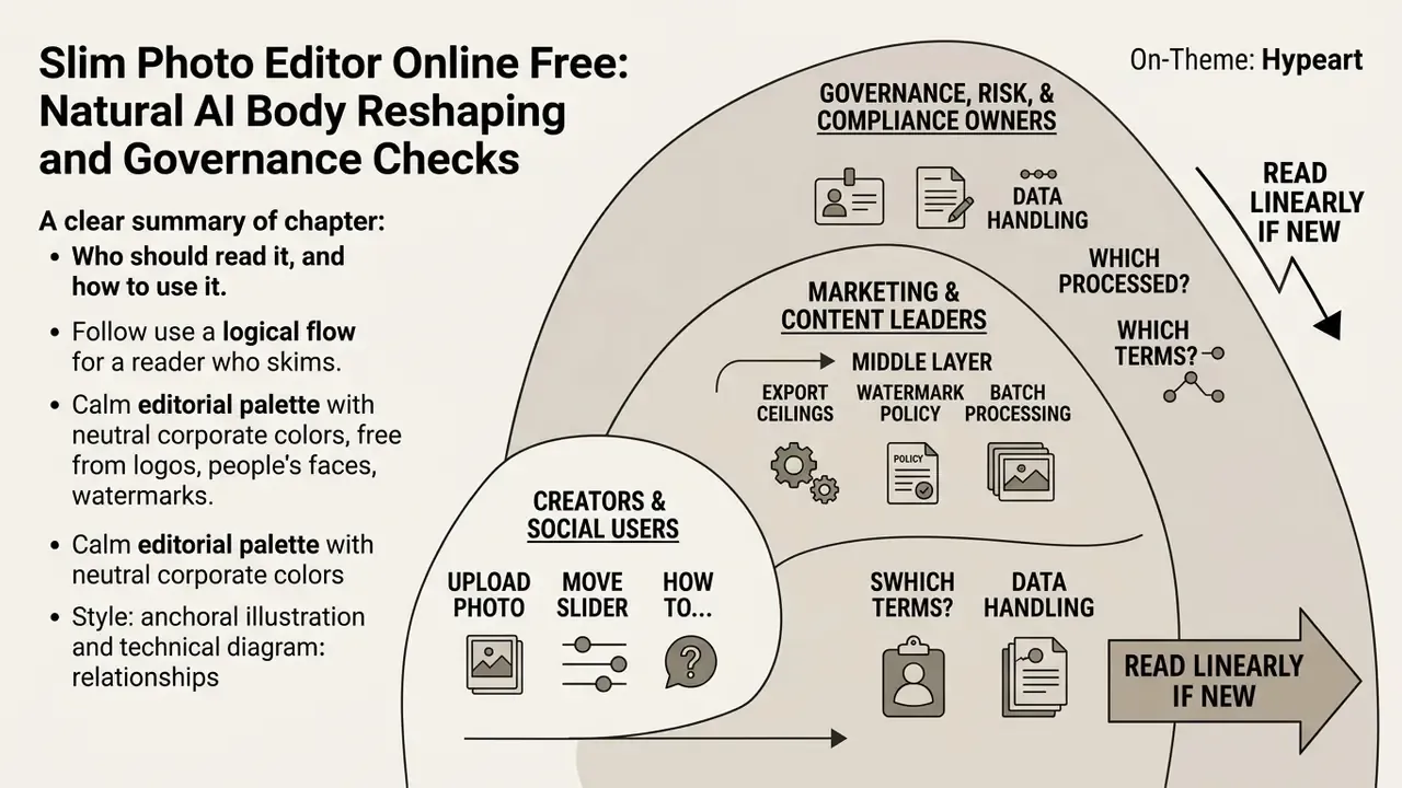 Concentric circles diagram outlining user roles and key considerations for a slim photo editor online free