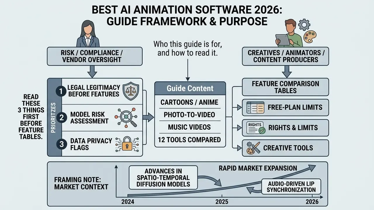 Diagram showing how risk professionals and creatives should navigate this AI animation software guide