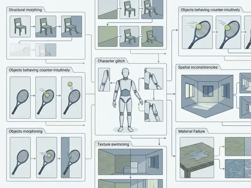 Taxonomy chart categorizing common physical and anatomical errors found in AI generated video sequences
