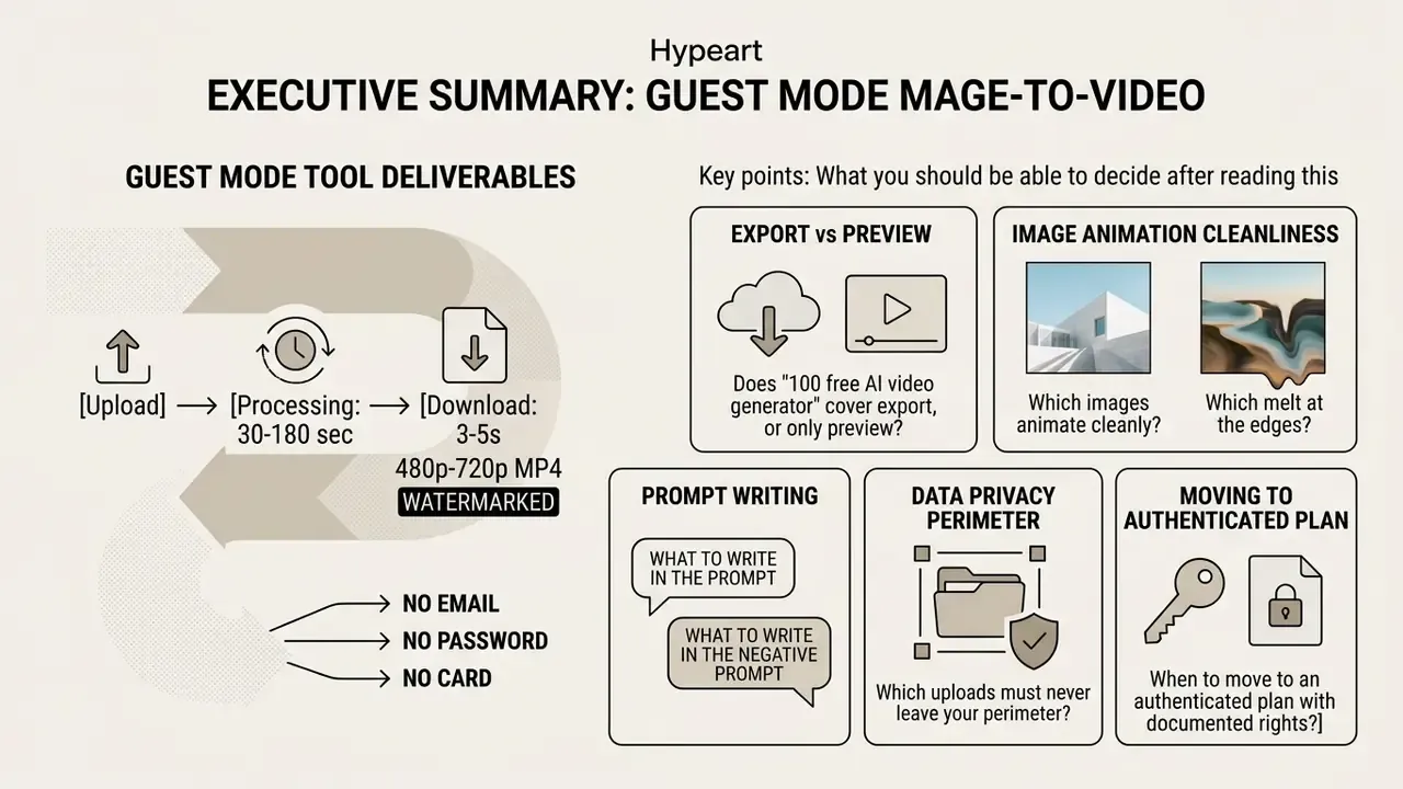 Infographic showing the workflow and key considerations for using free image to video AI tools