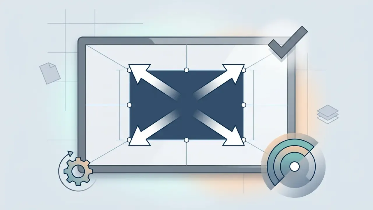 Dark rectangle centered on a screen with arrows pointing outward to indicate proportional scaling