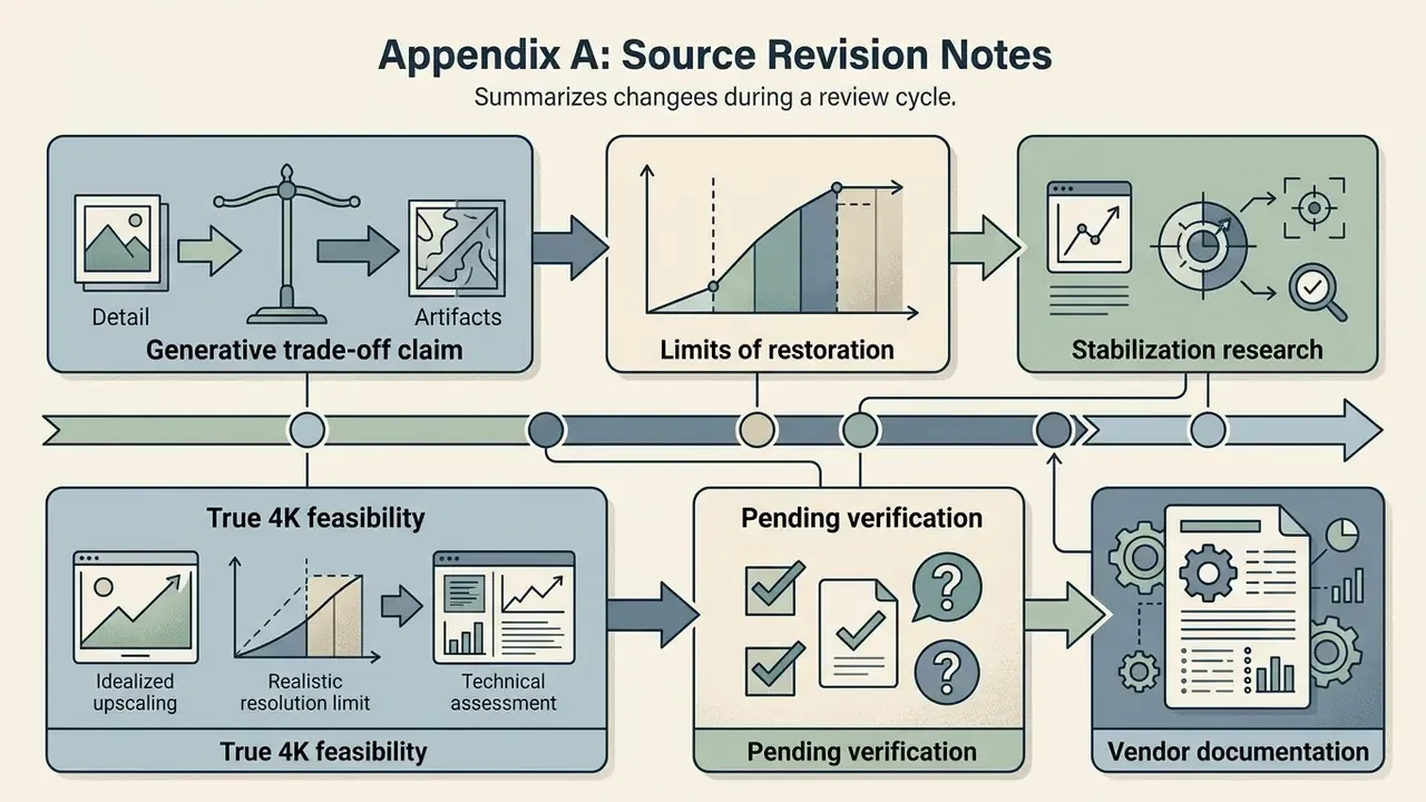 Flowchart summarizing revision notes on generative trade-offs, restoration limits, and vendor documentation