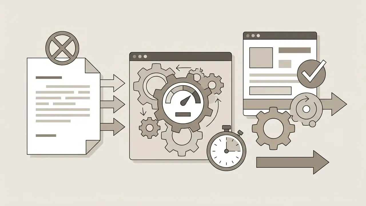 Document with a cross mark feeding into a gear system and a timer before outputting to a verified report