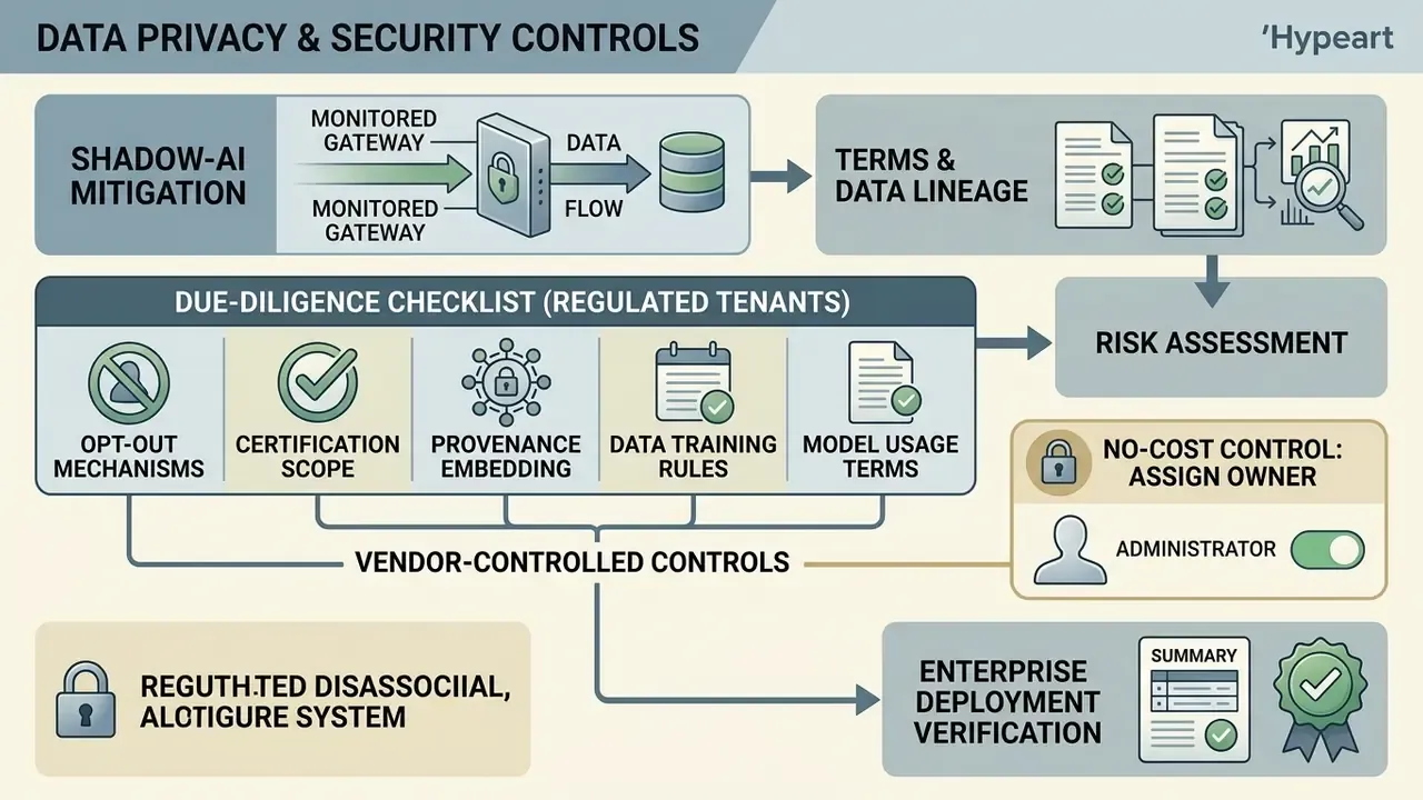 Flowchart outlining data privacy and security controls for managing regulated enterprise AI deployments