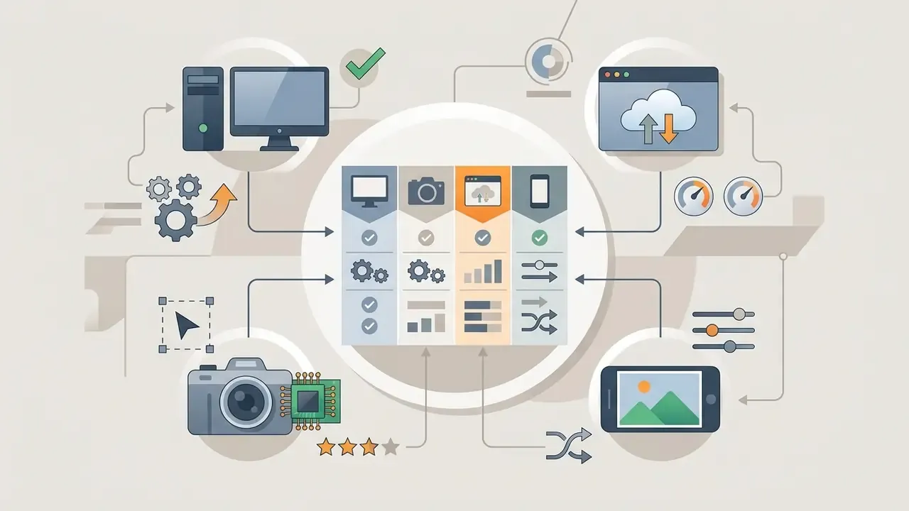 Central matrix connecting camera and computer hardware to cloud services and mobile editing platforms