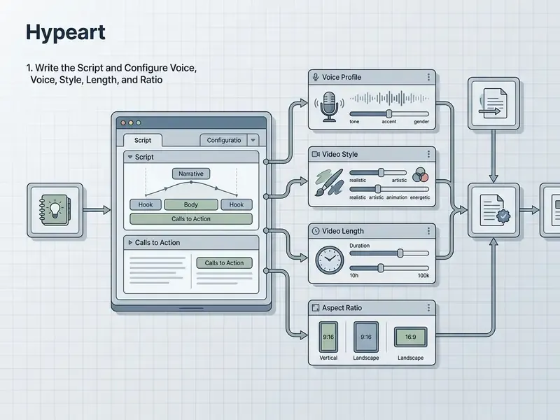 Interface showing script writing and configuration options for an AI celebrity video generator