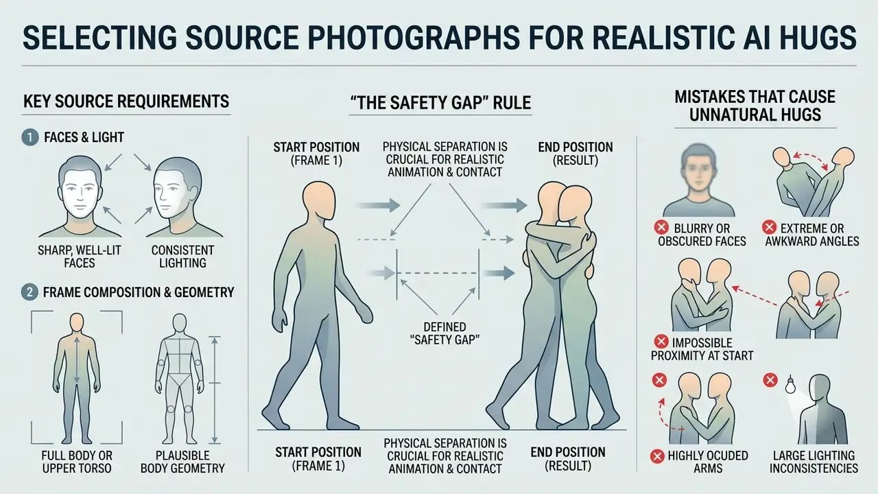 Infographic detailing source photo requirements, the safety gap rule, and common errors for animation