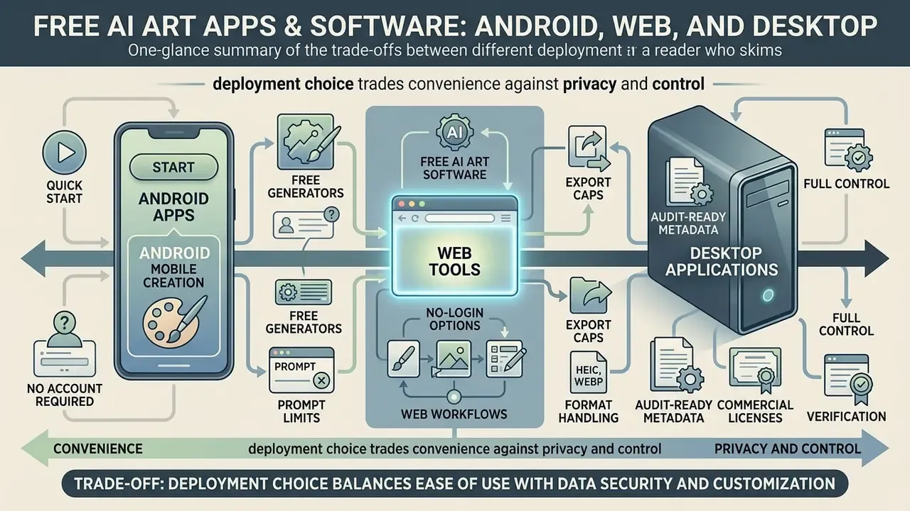 Infographic comparing mobile, web, and desktop deployment options based on convenience versus control