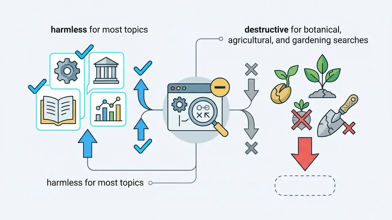 Search operator filtering general icons as harmless and botanical imagery as destructive to search results