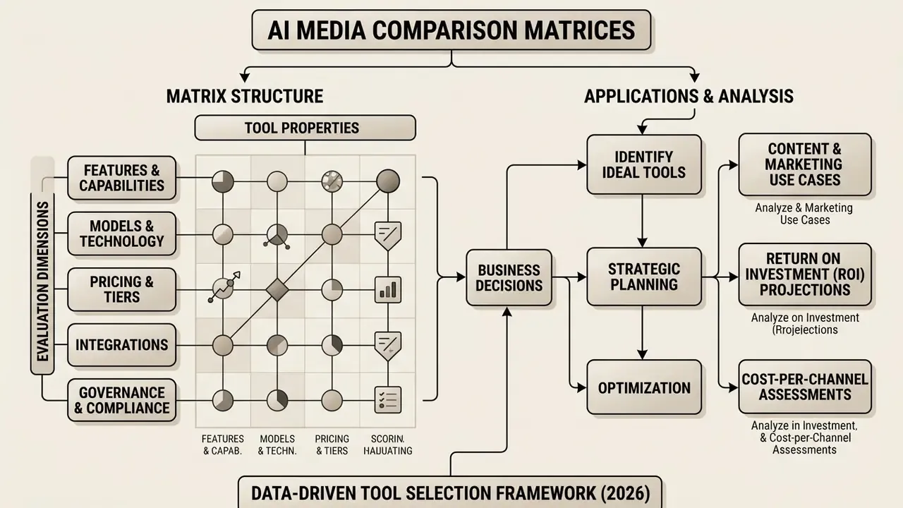 Flowchart detailing the structure and application of AI media comparison matrices for business decisions