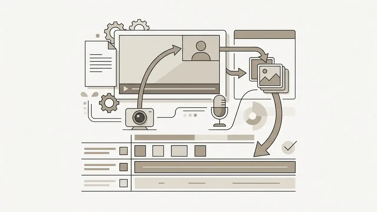 Webcam and microphone input being processed into a picture-in-picture overlay on a video timeline