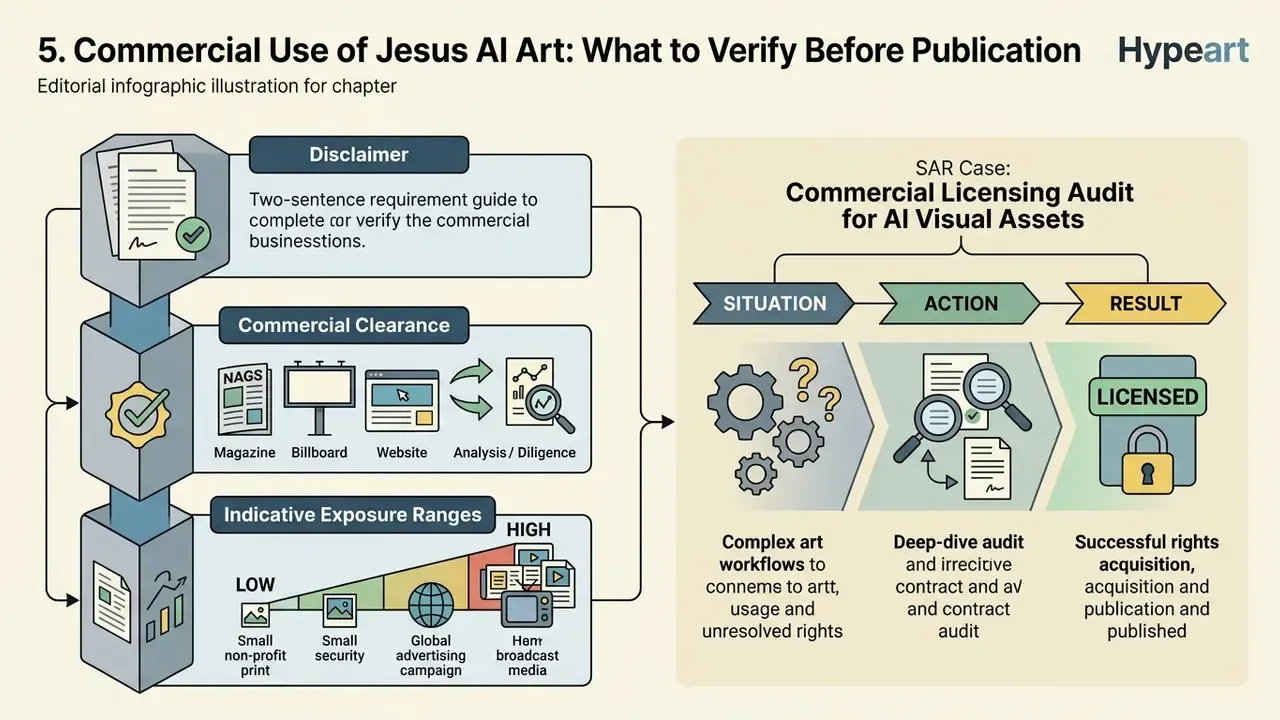 Summary of commercial licensing steps including clearance, exposure ranges, and an audit case study
