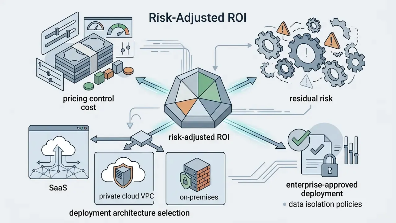 Central gauge connecting financial costs, residual risk, and deployment models for enterprise architecture