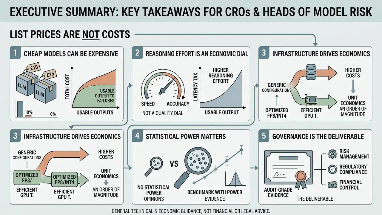 Infographic outlining five key factors for evaluating the Cost per Usable Output Benchmark for AI models