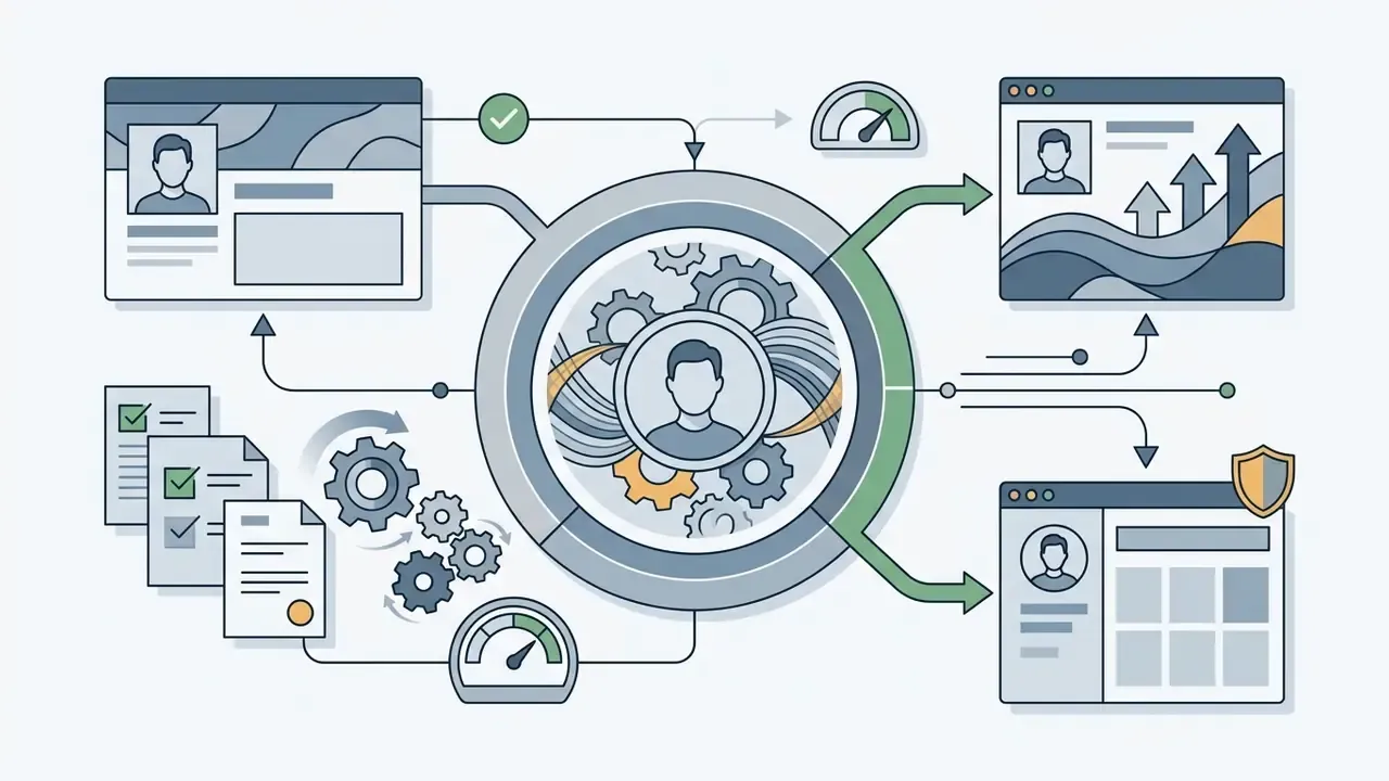 Central gear mechanism processing user profile data into branded social media and professional web assets