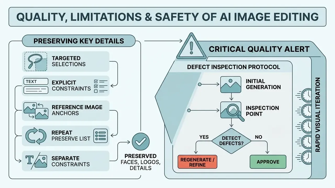 Summary of methods for preserving image details alongside a defect inspection workflow for AI editing