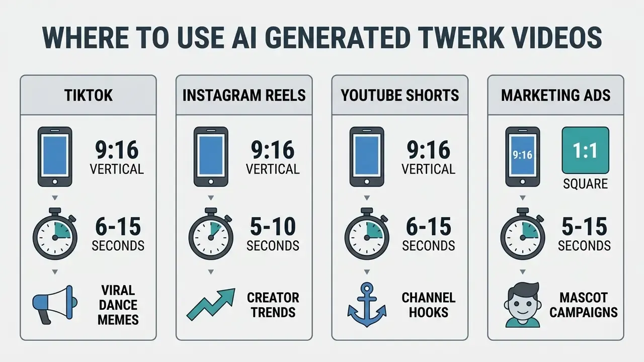 Table comparing aspect ratios, video durations, and use cases for social media platforms and digital ads