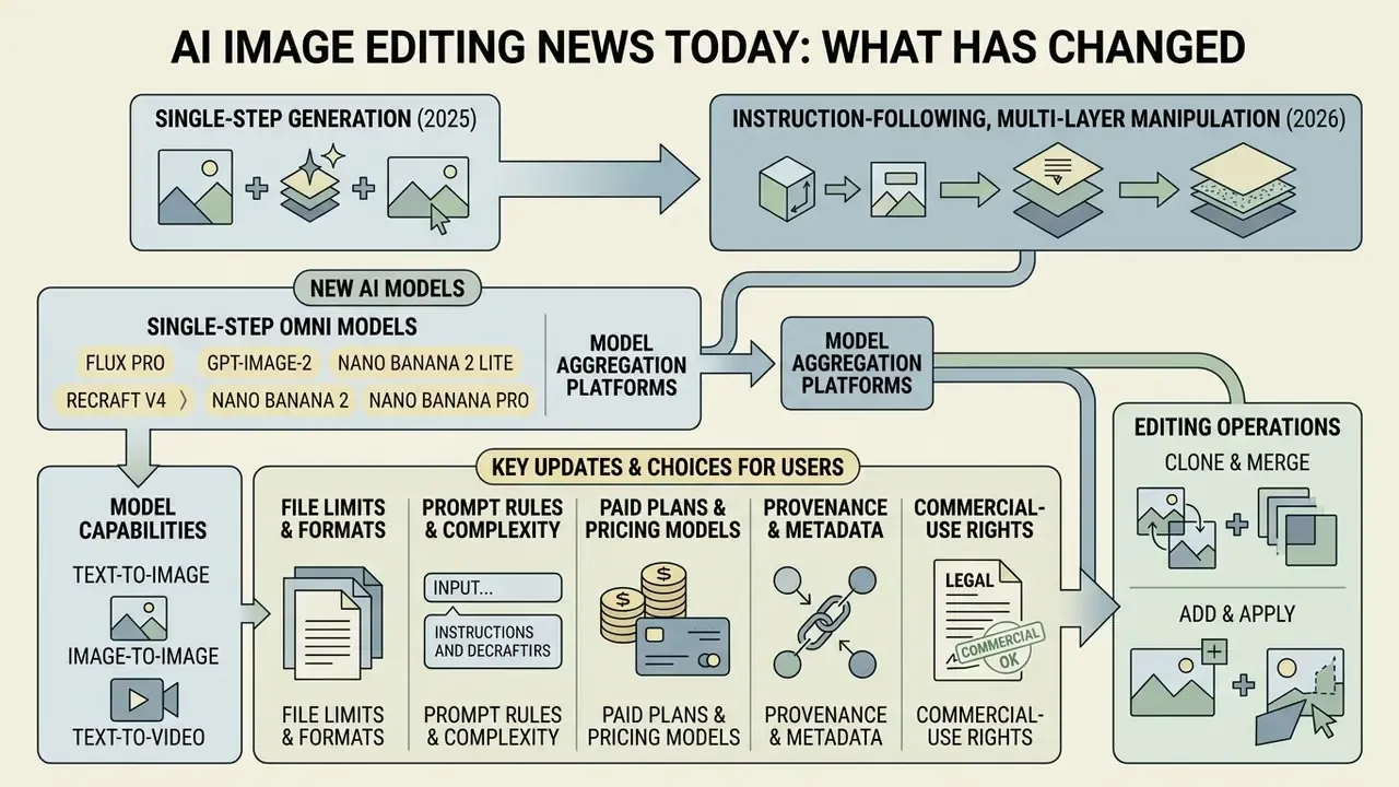 Flowchart detailing the evolution of AI image editing from single-step generation to complex manipulation