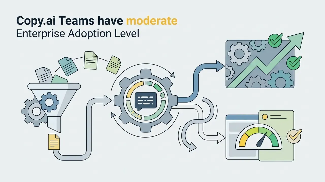 Documents feeding into a gear system that outputs a rising trend chart and a status gauge with checkmarks