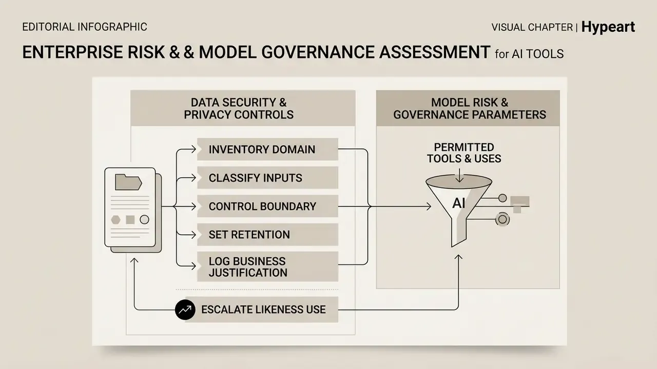 Flowchart outlining data security controls and model governance parameters for AI tool adoption