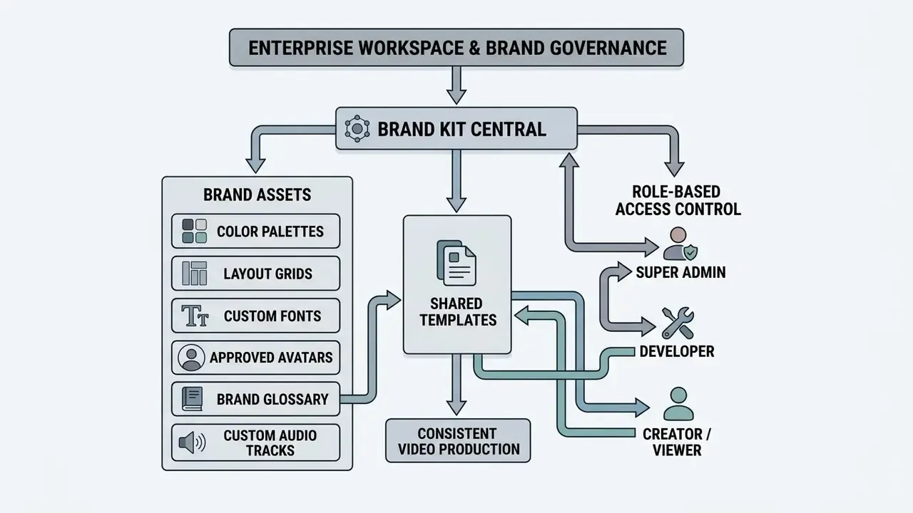 Organizational chart showing how HeyGen AI video generator assets and roles support brand governance