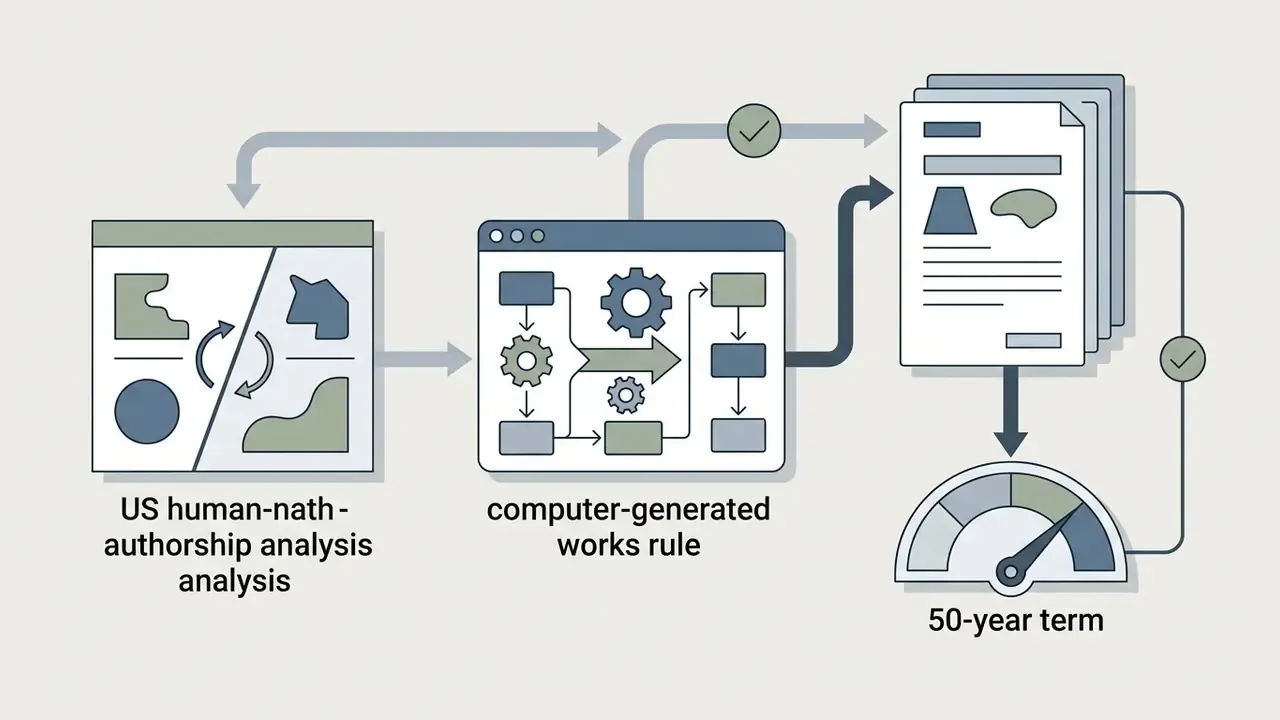 Process map linking human authorship analysis to computer-generated rules and a fifty-year term gauge