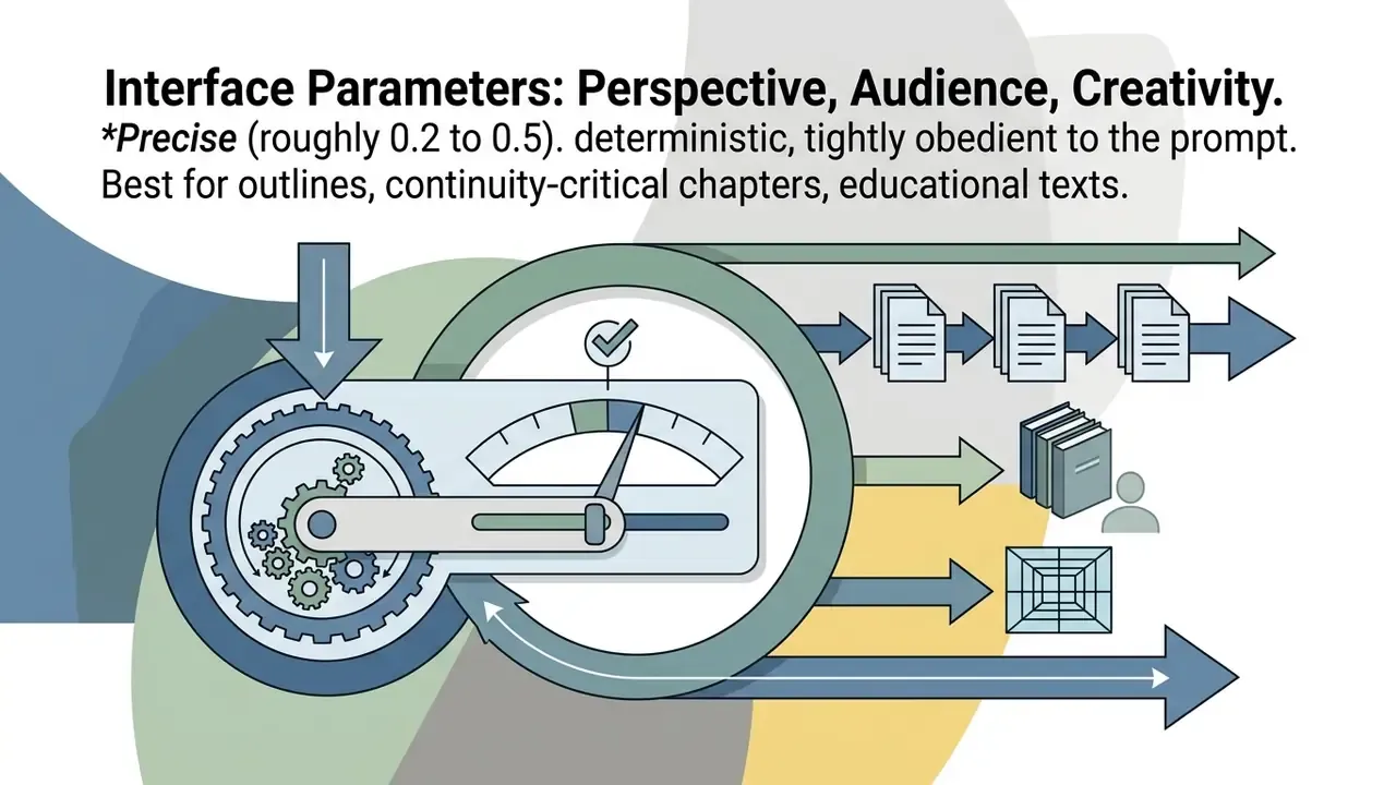 Gear mechanism with a gauge feeding into document icons, a stack of books, and a grid pattern