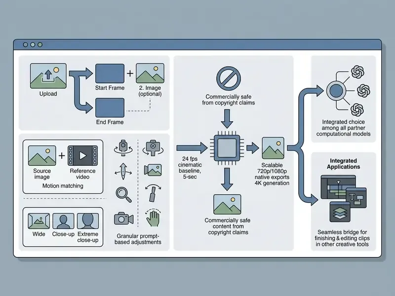 Workflow showing Adobe Firefly image-to-video features including motion controls and output specifications