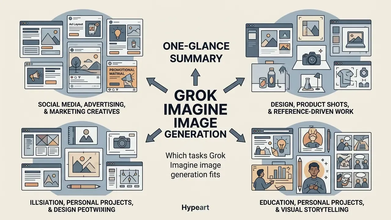 Categorized visual examples showing diverse creative and professional use cases for image generation tools
