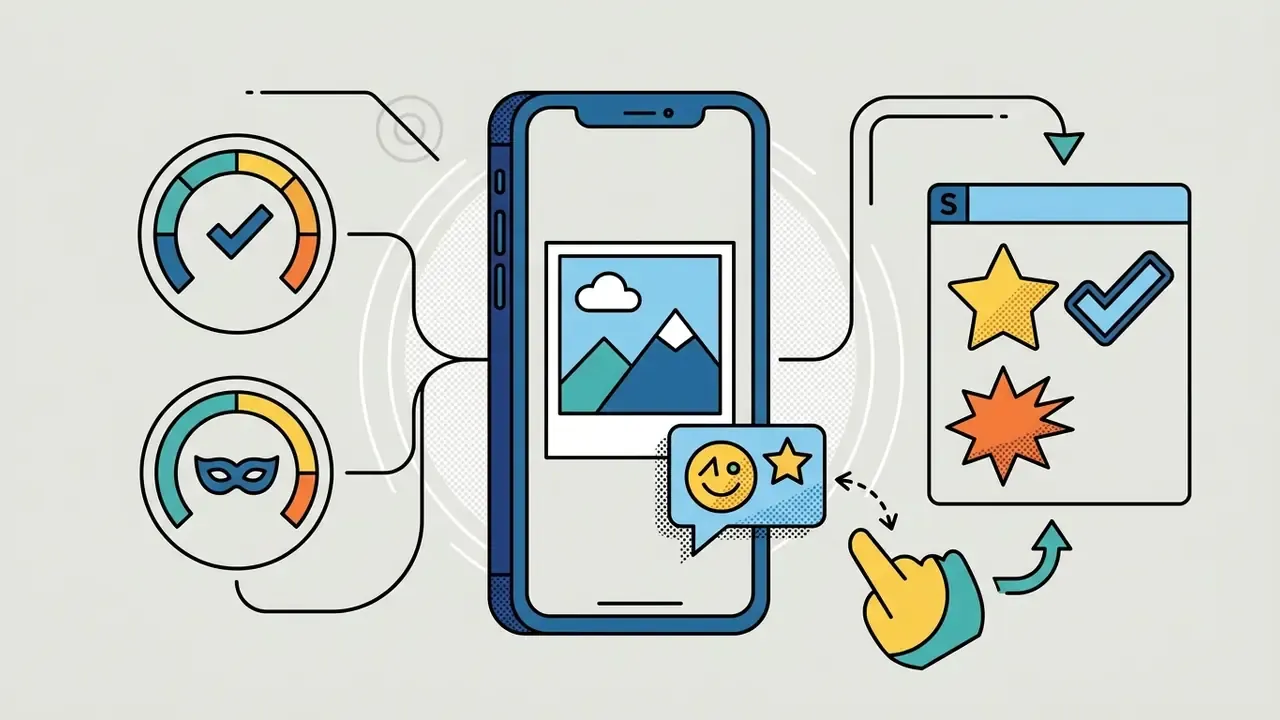 Smartphone displaying a photo being edited with pop-art style stickers from a selection menu