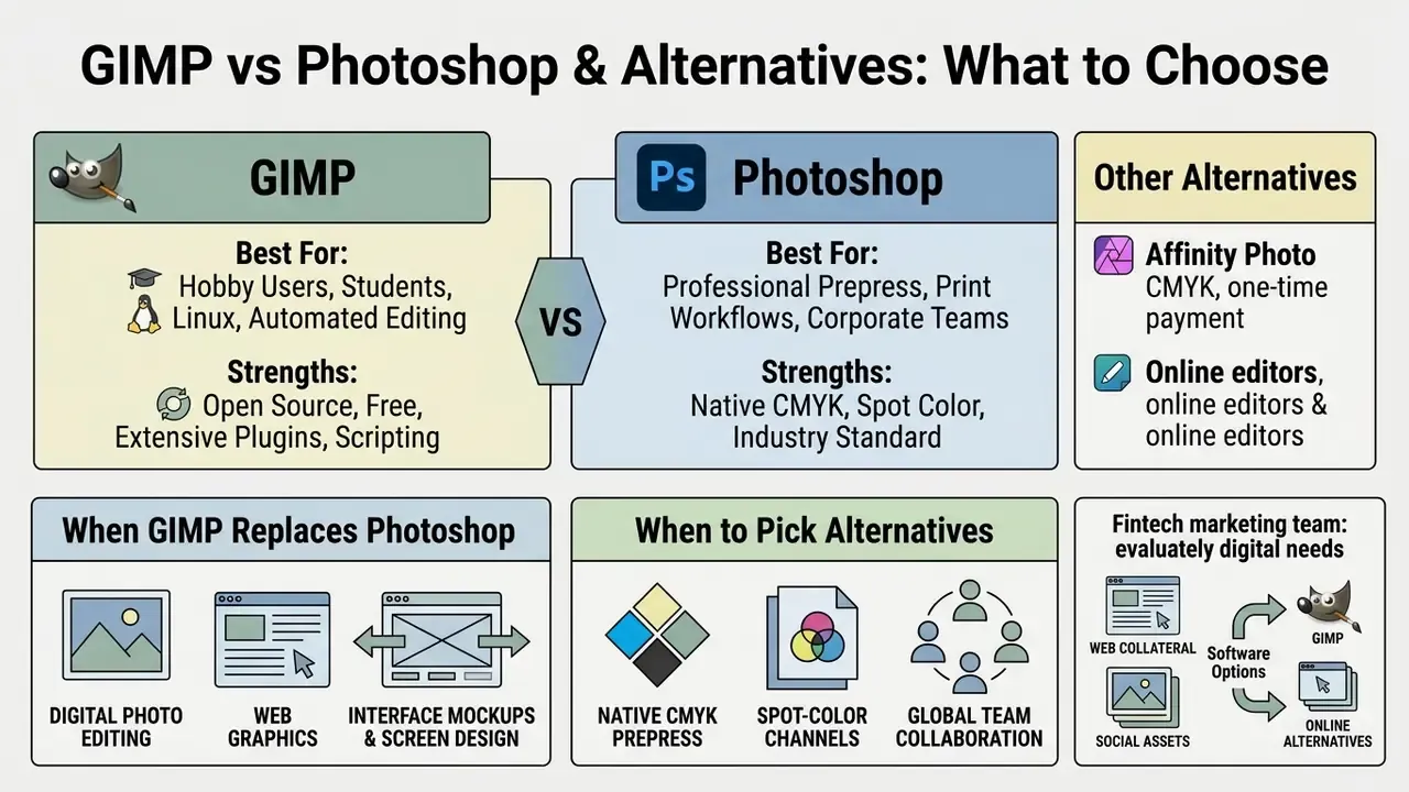 Comparison table outlining software strengths and use cases for digital editing and professional workflows