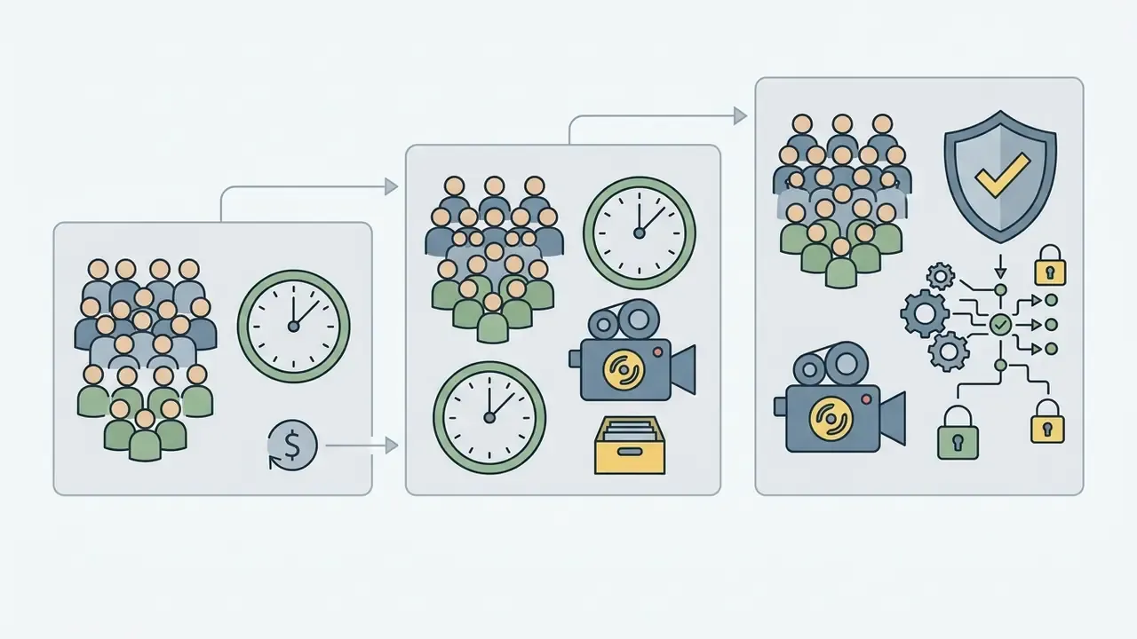 Three progressive tiers showing increasing participant counts, recording tools, and security features