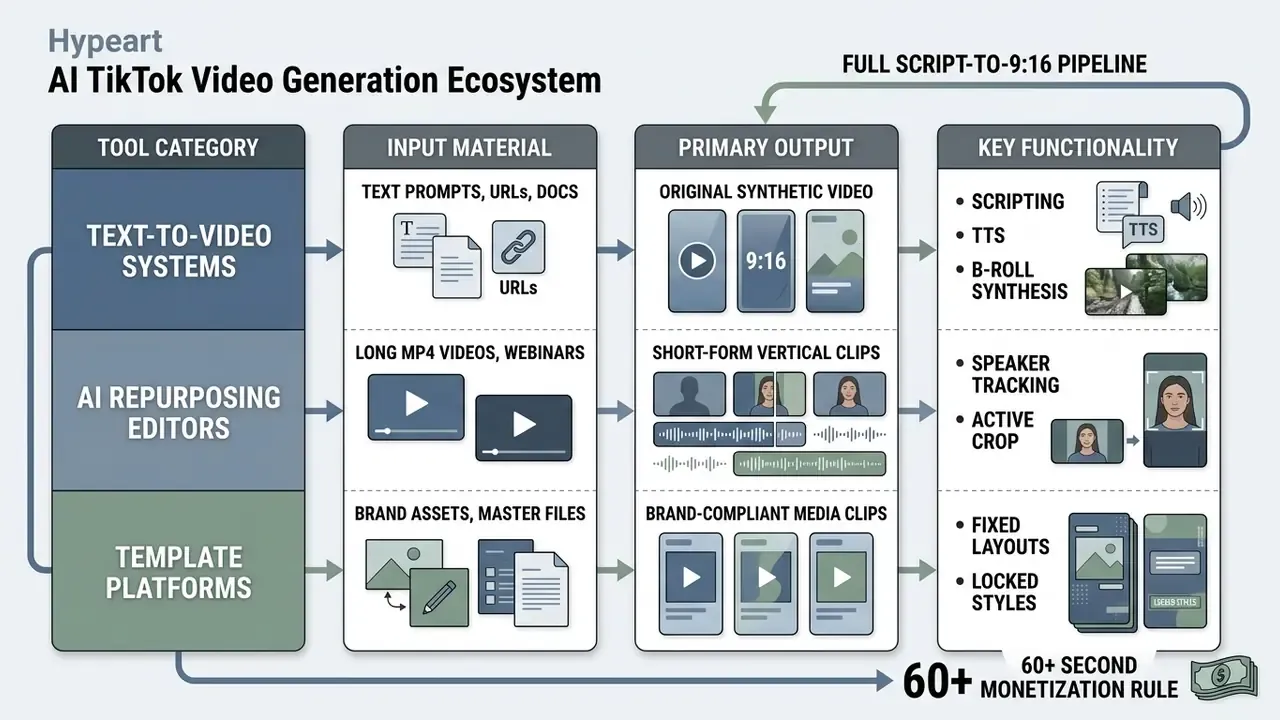 Structured overview comparing tool categories, input types, output formats, and core functional features