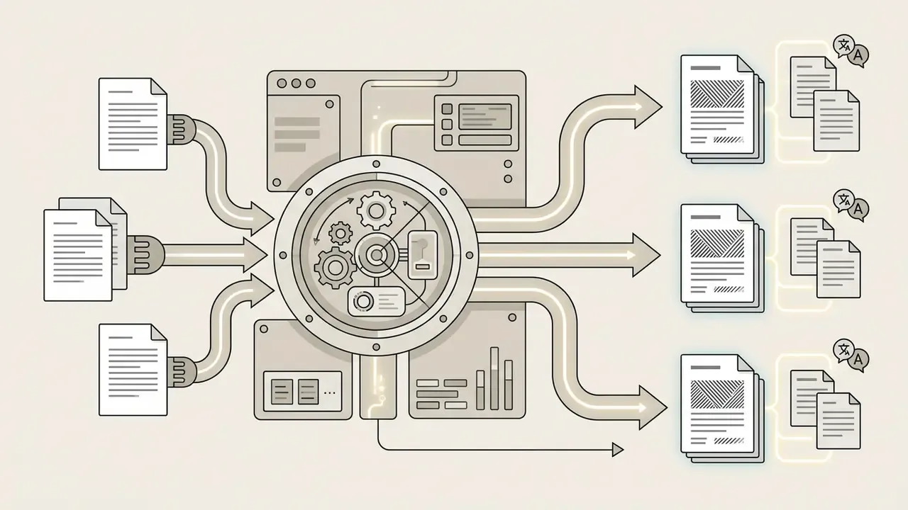 Mechanical processor turning educational documents into multiple translated versions and language resources