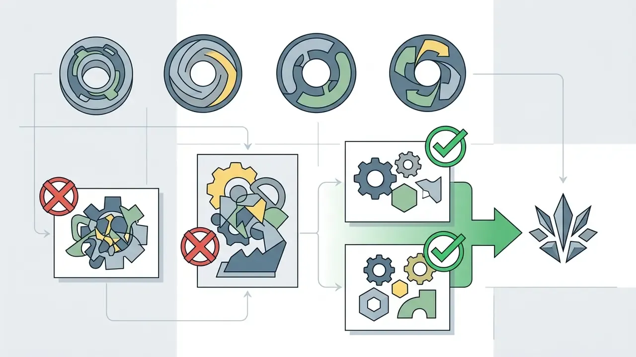 Diagram showing the selection of clean vector shapes over cluttered designs for final export