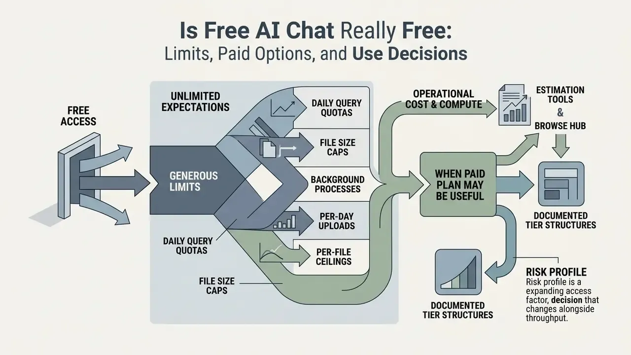 Diagram showing how free access constraints lead to operational costs and the need for paid plan tiers