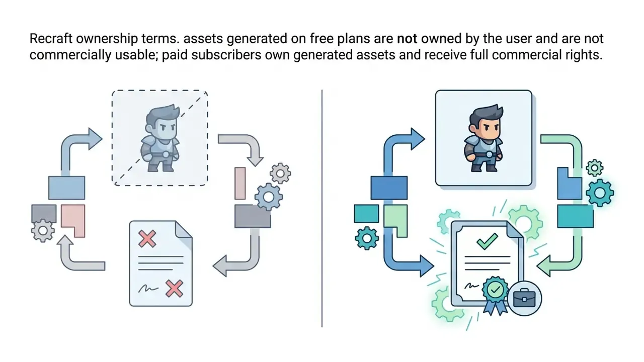 Side by side comparison of restricted asset usage versus full commercial ownership with legal documentation