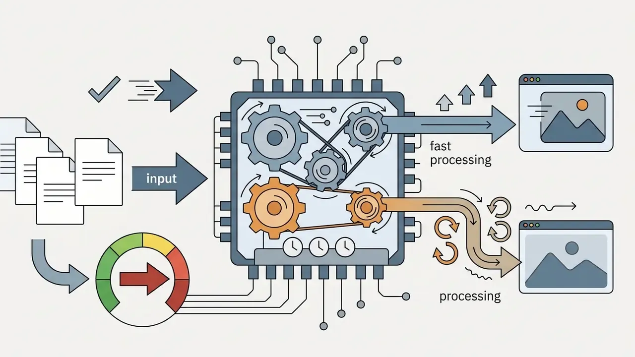 Central processor with gears directing inputs into fast or delayed image output streams