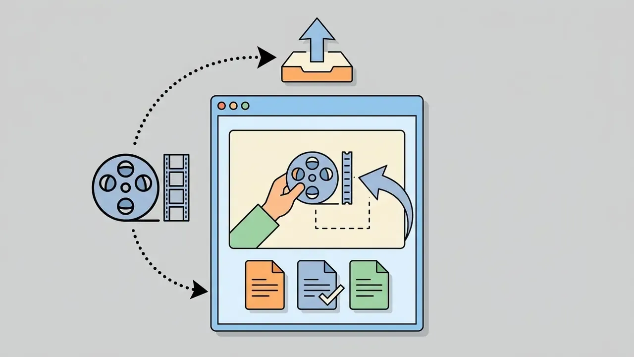 Hand dragging a video reel into a browser window to compress a 2GB video online