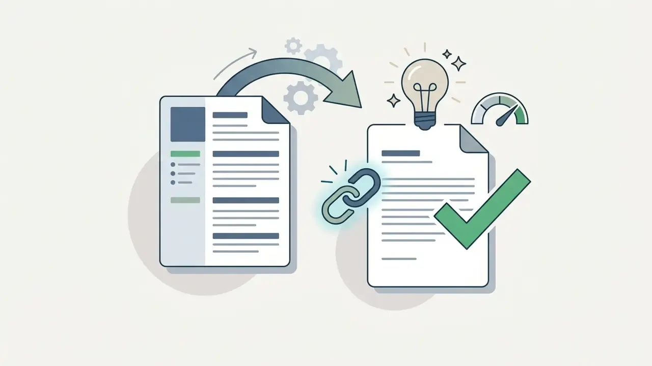 Resume being processed into a linked cover letter with a lightbulb icon and a green checkmark