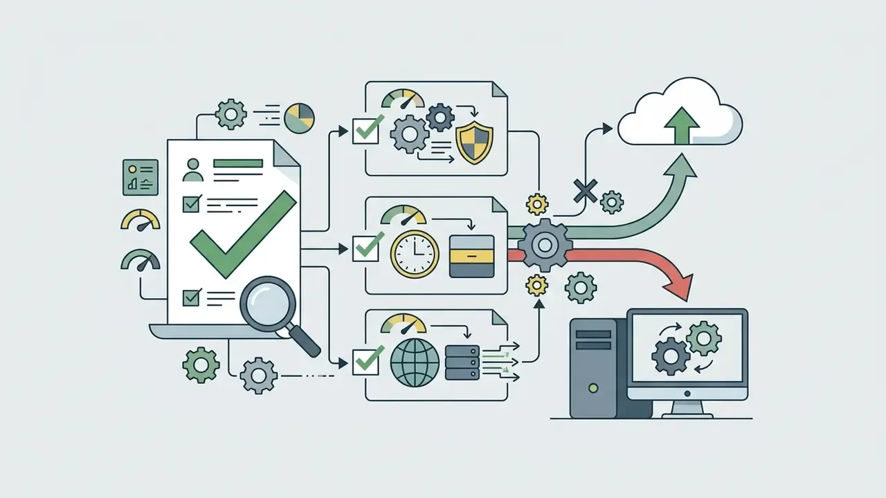 Checklist evaluating data policies before routing media processing to cloud storage or local desktop hardware